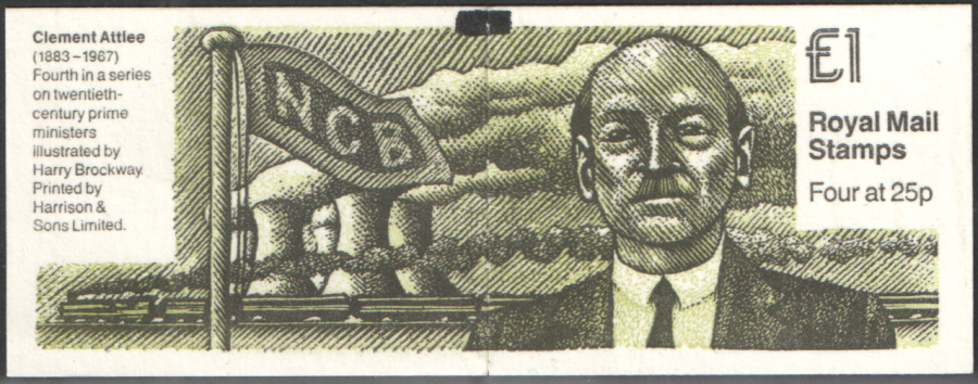 (image for) FH35 / DB14(35) + BMB Clement Attlee £1 Folded Booklet. Trimmed perfs at left.